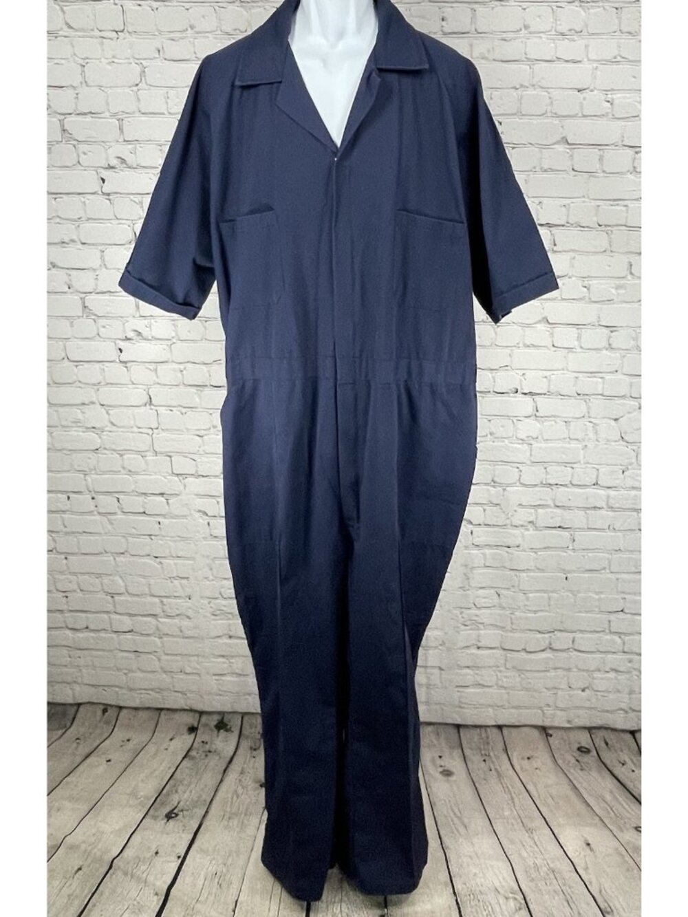 VTG Para Suit Navy Zipped Snap Short Sleeve Coveralls Uniform Workwear Size 54L